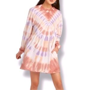 Wild Fable Size XS Multi Color Tie Dye Long Sleeve French Terry Dress w/Pockets